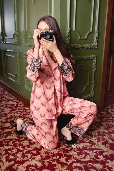 Larissa Pyjama Floral Rosa Gold