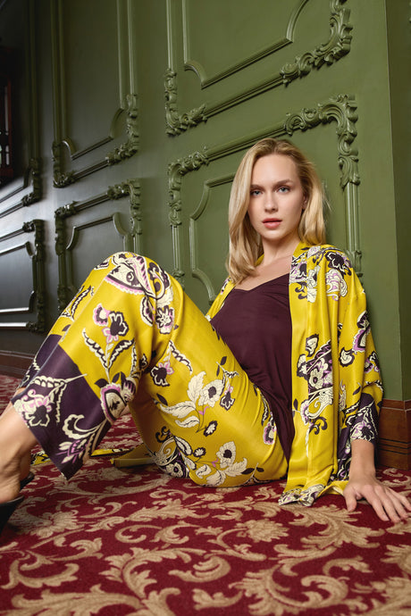 Natali Pyjama Paisley Gold Bordeaux
