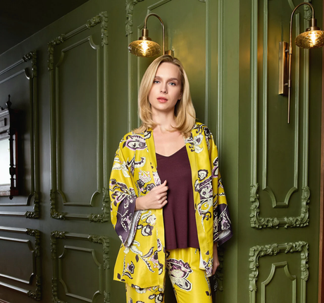 Natali collection - The Natali Mustard Paisley Robe & Trouser Set