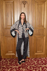 Leopar Morgenmantel Creme Schwarz