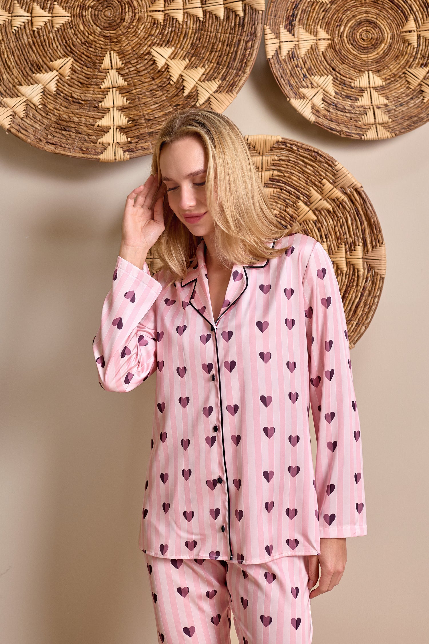 Elena Pyjama Herzen Rosa Bordeaux