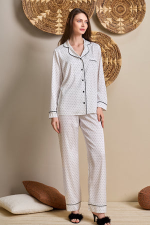Elena Pyjama Pünktchen Weiß Schwarz