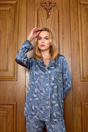 Elena Pyjama Floral Blau Weiß