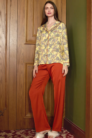 Elena Pyjama Paisley Gold Terrakotta