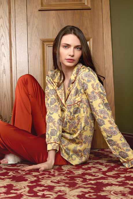 Elena Pyjama Paisley Gold Terrakotta