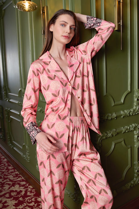 Larissa Pyjama Floral Rosa Gold