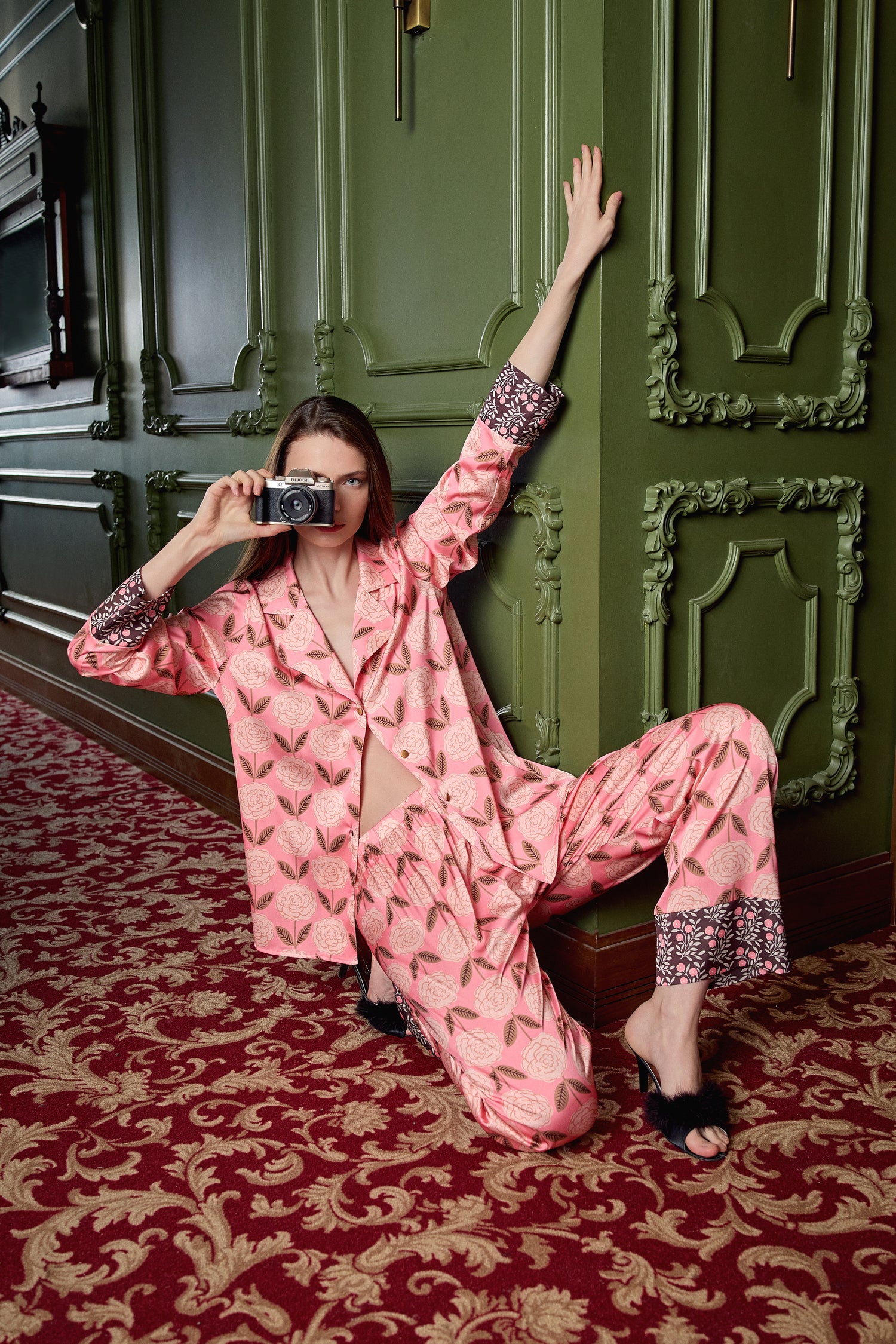 Larissa Pyjama Floral Rosa Gold