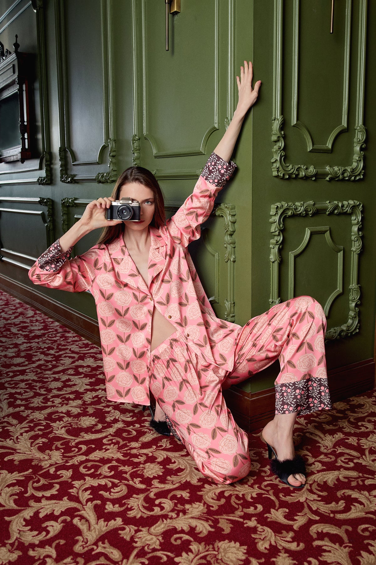 Larissa Pyjama Floral Rosa Gold