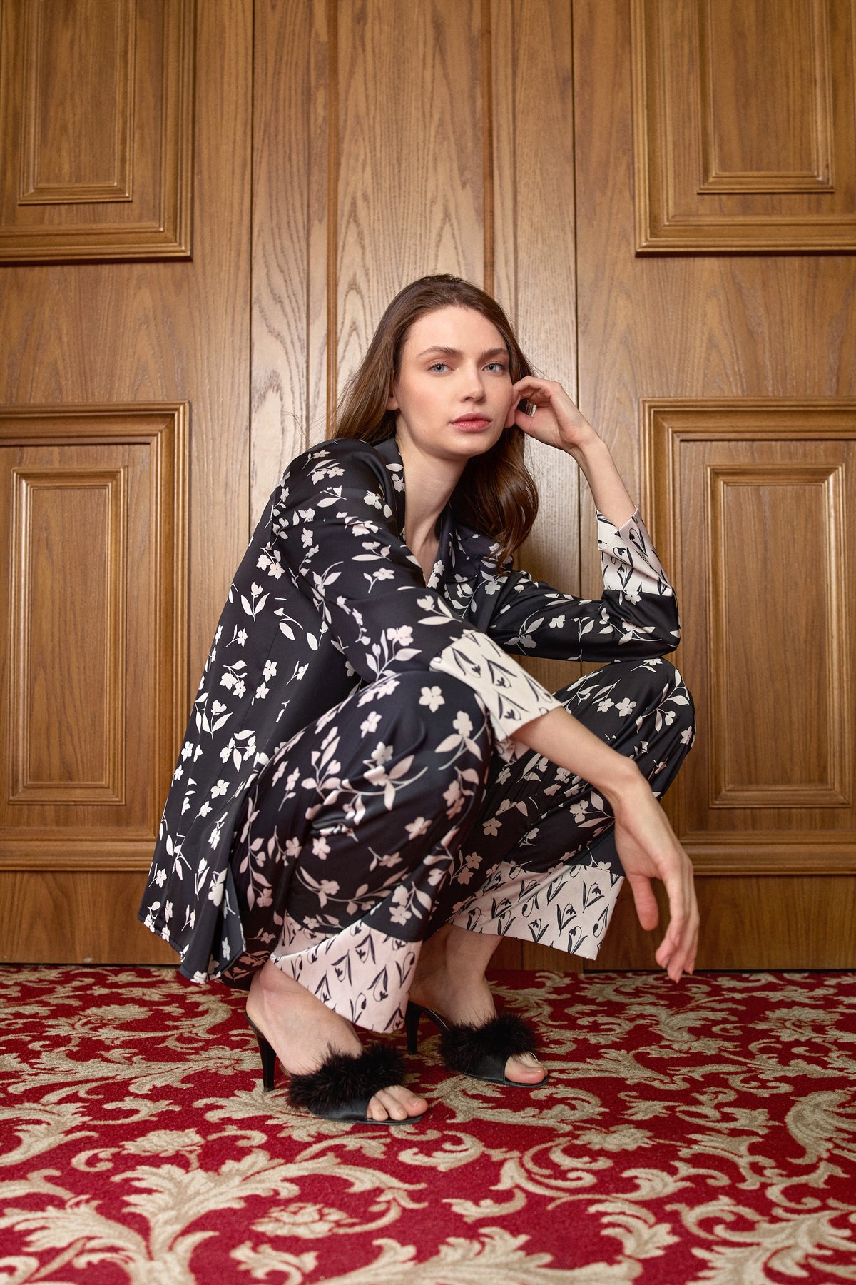 Larissa Pyjama Floral Schwarz Creme