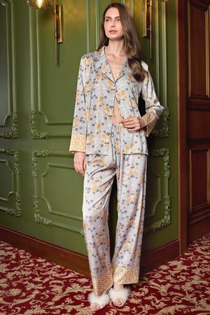 Larissa Pyjama Floral Grau Gold