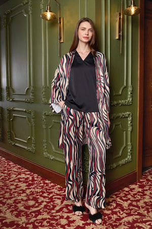 Natali Pyjama Abstrakt Creme Schwarz Bordeaux