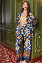 Natali Pyjama Geometrisch Blau Gold Braun