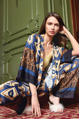 Natali Pyjama Geometrisch Blau Gold Braun