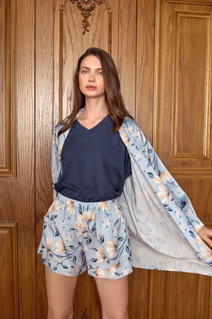 Natali Pyjama Floral Hellblau Marineblau