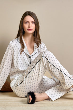 Elena Pyjama Ornament Creme Schwarz